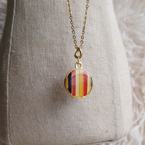 COACH Rare Legacy Striped Gold and Red Charm Necklace - Picture 2 of 5
